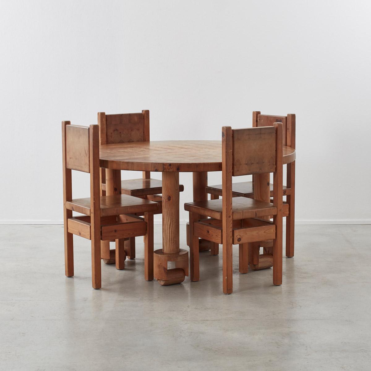 Set of Four Leif Wikner Pine Dining Chairs, Sweden 1970s 1