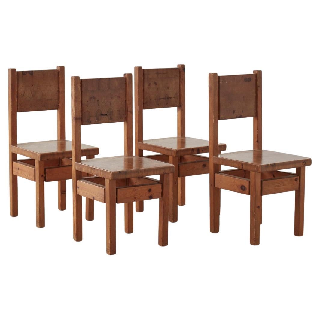 Set of Four Leif Wikner Pine Dining Chairs, Sweden 1970s