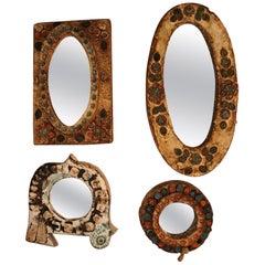 Set of Four Les Argonautes Ceramic Mirrors, France, Vallauris, 1960s