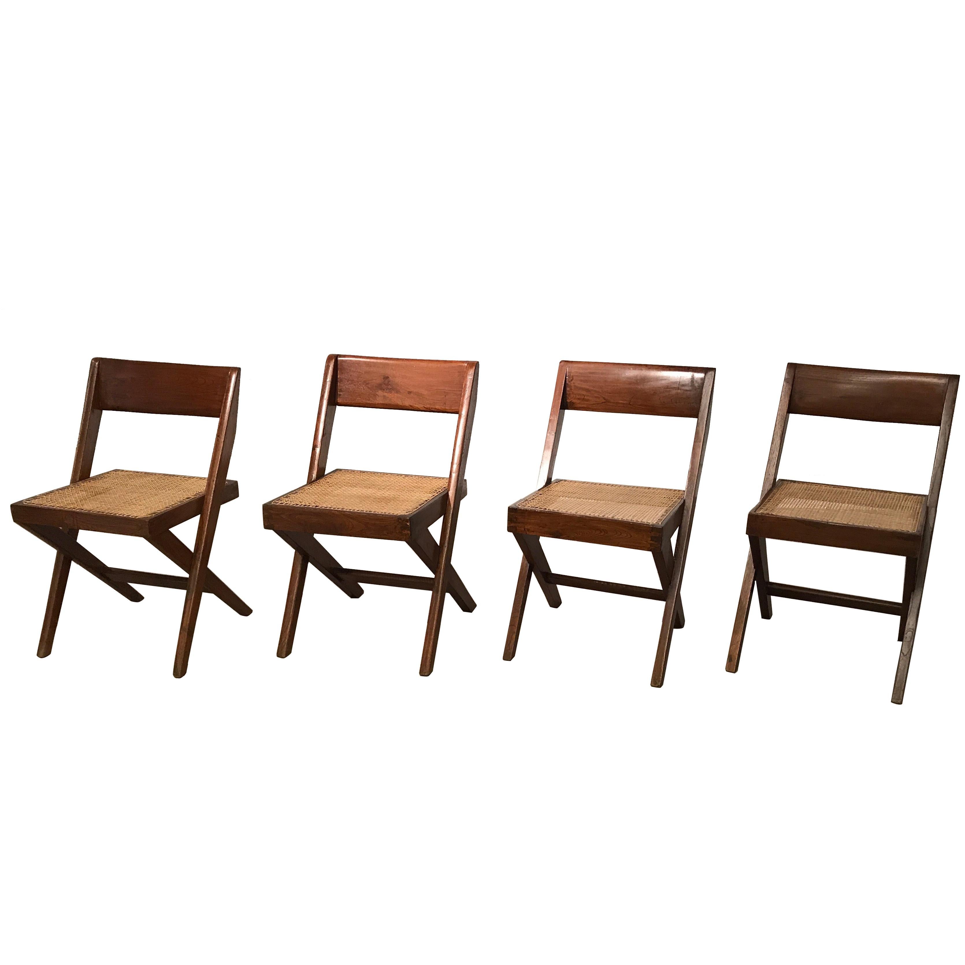 Set of Four Library Chairs by Pierre Jeanneret