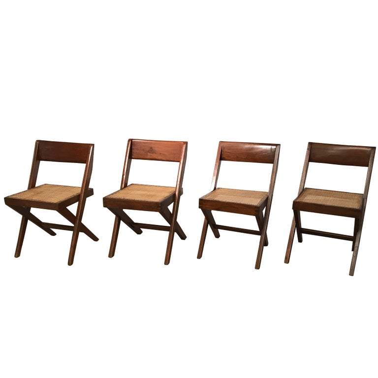 Set of Four Library Chairs by Pierre Jeanneret For Sale at 1stDibs