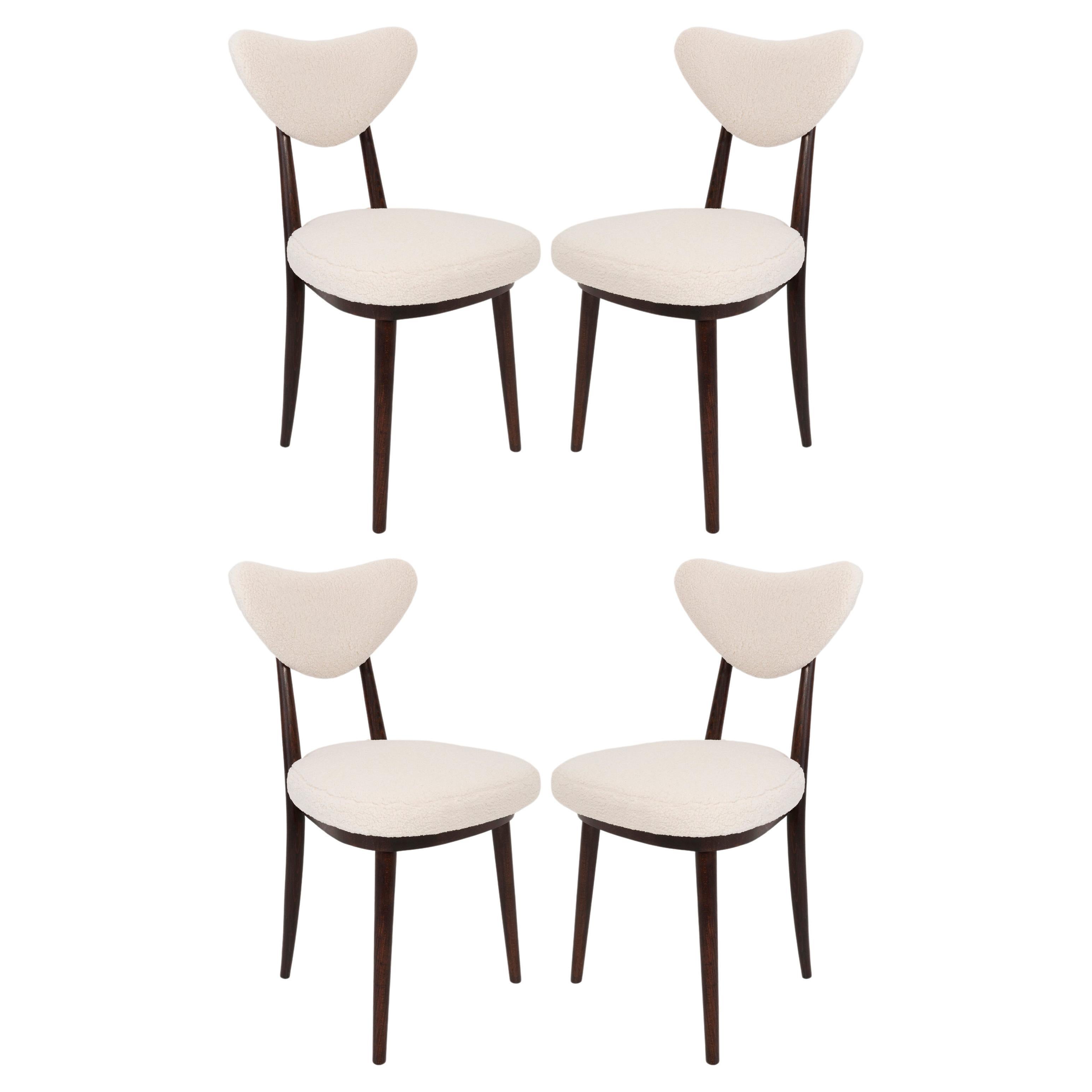 Set of Four Light Boucle Heart Chairs, Europe, 1960s For Sale