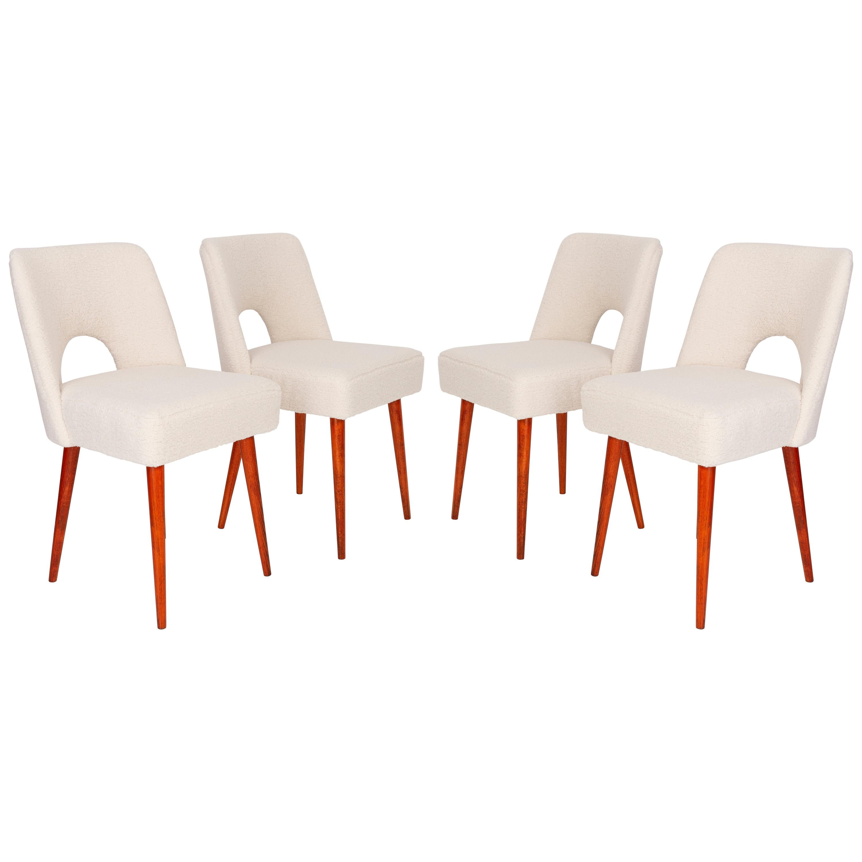 Set of Four Light Crème Boucle 'Shell' Chairs, 1960s For Sale