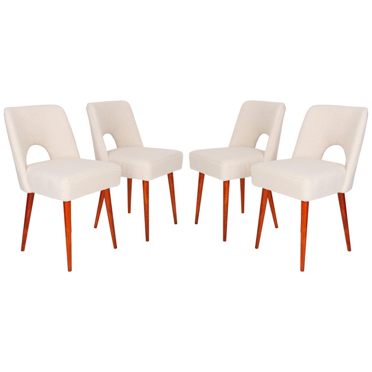 Set of Four Light Crème Boucle 'Shell' Chairs, 1960s For Sale at 1stDibs