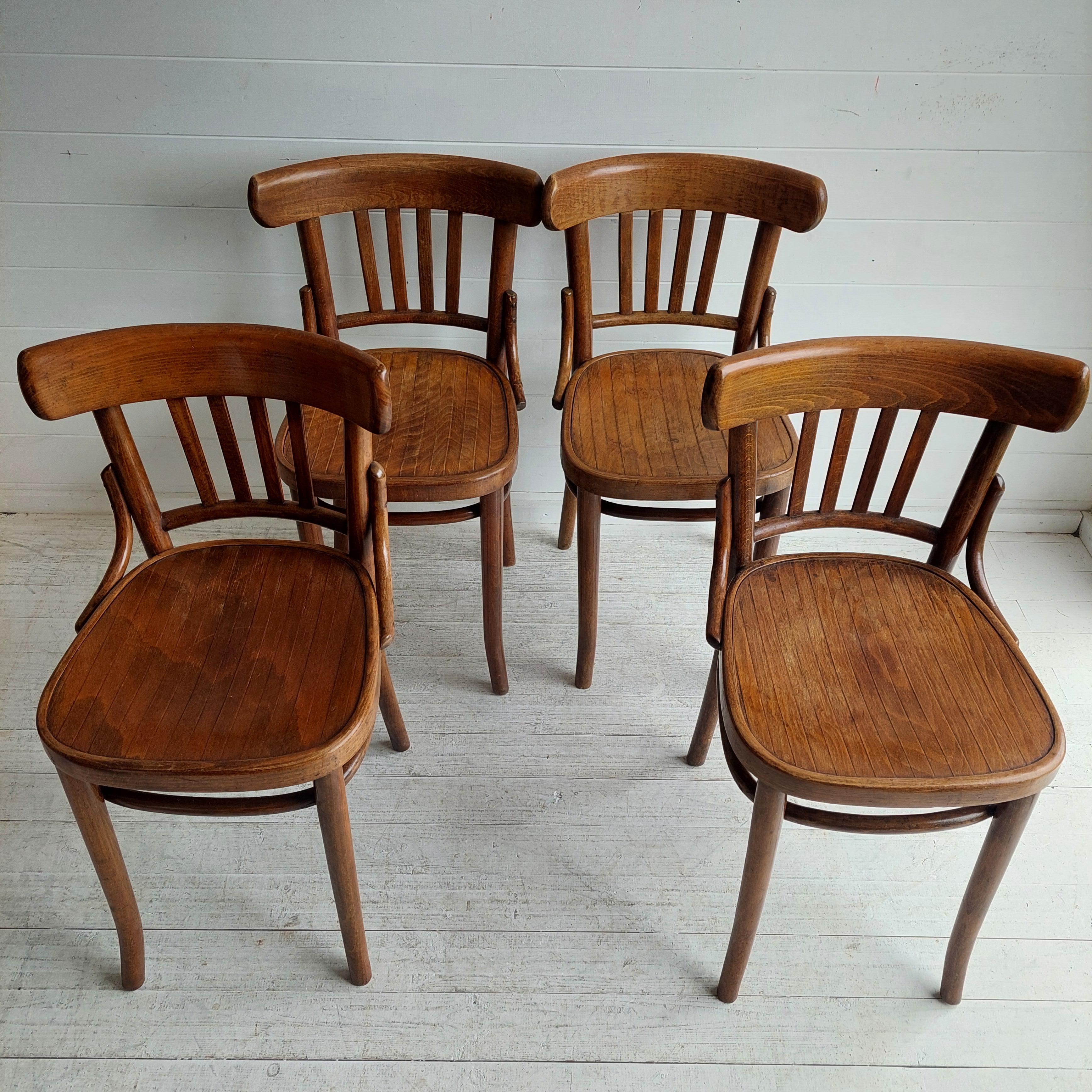Set Of Four Ligna For Thonet Bentwood Bistro Dining Chairs, Czechoslovakia 30s 4