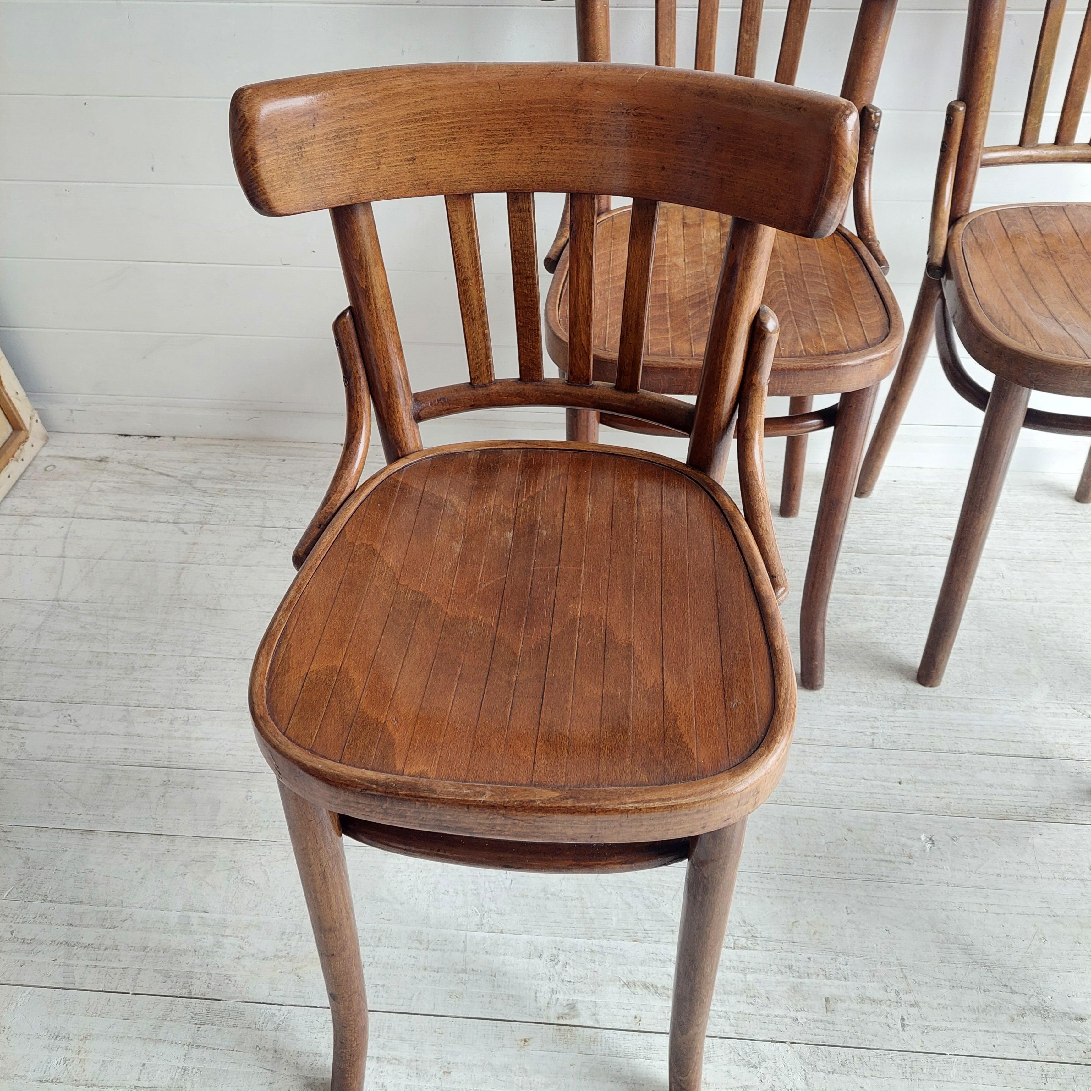 Set Of Four Ligna For Thonet Bentwood Bistro Dining Chairs, Czechoslovakia 30s 5
