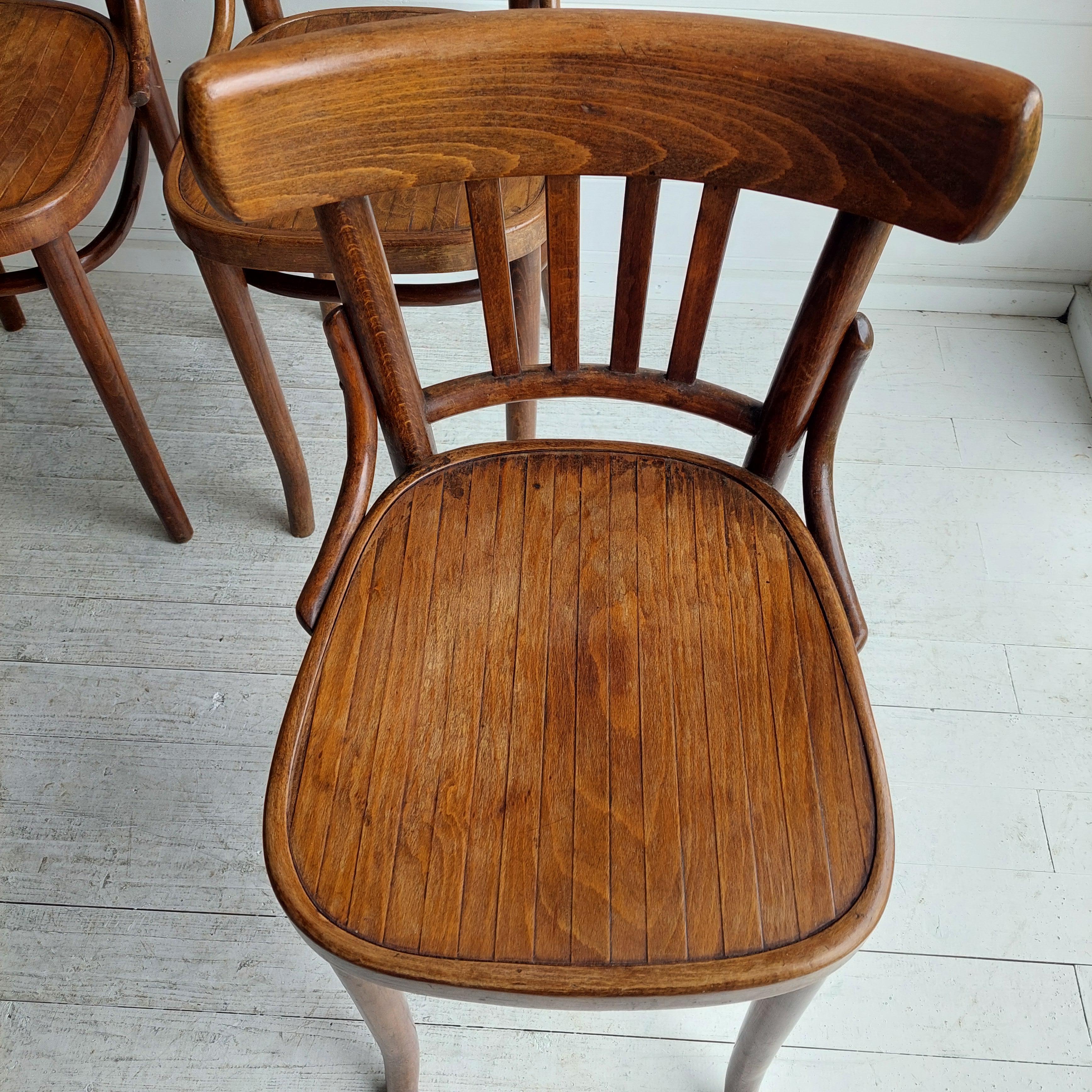Set Of Four Ligna For Thonet Bentwood Bistro Dining Chairs, Czechoslovakia 30s 8
