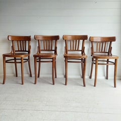 Set Of Four Ligna For Thonet Bentwood Bistro Dining Chairs, Czechoslovakia 30s
