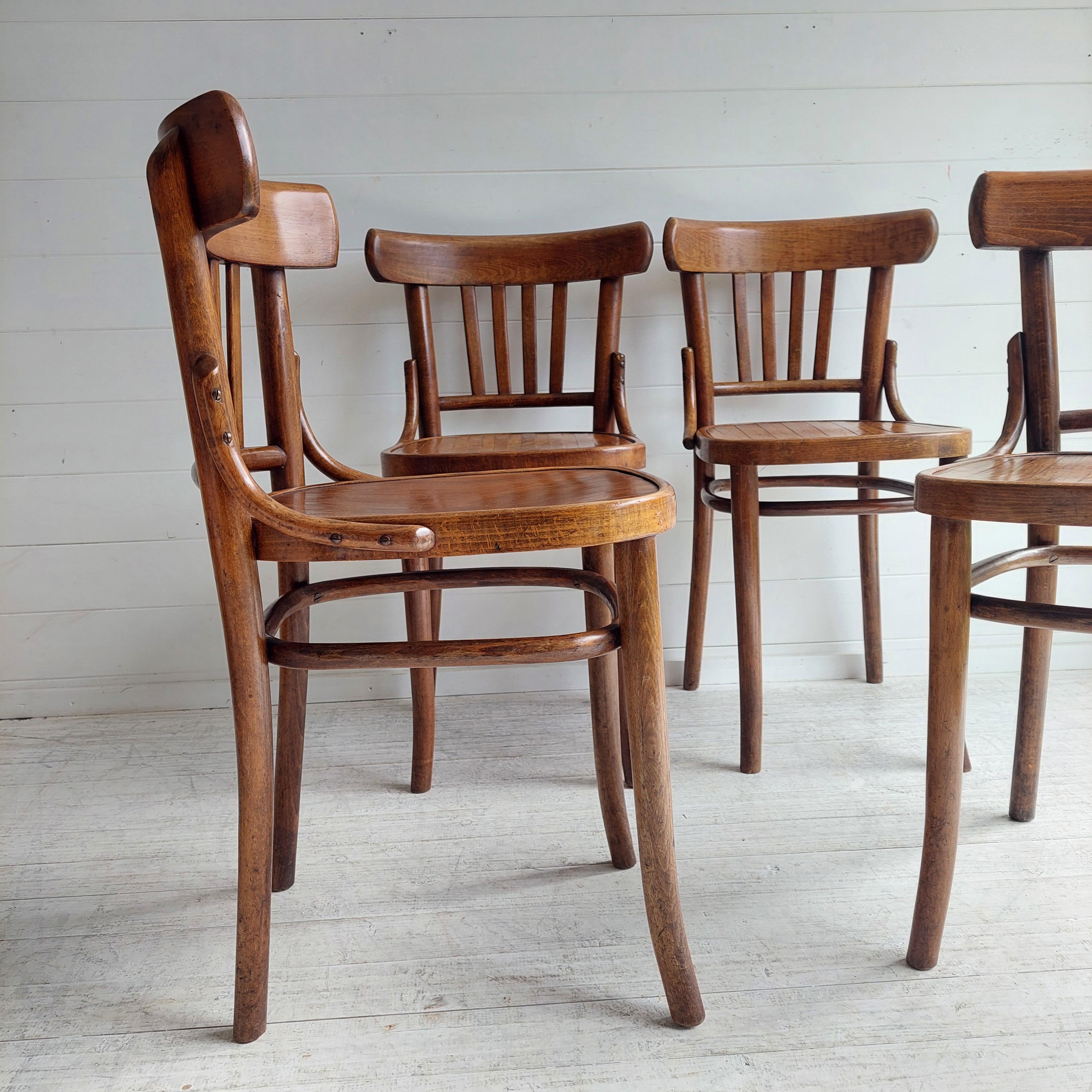Beech Set Of Four Ligna For Thonet Bentwood Bistro Dining Chairs, Czechoslovakia 30s