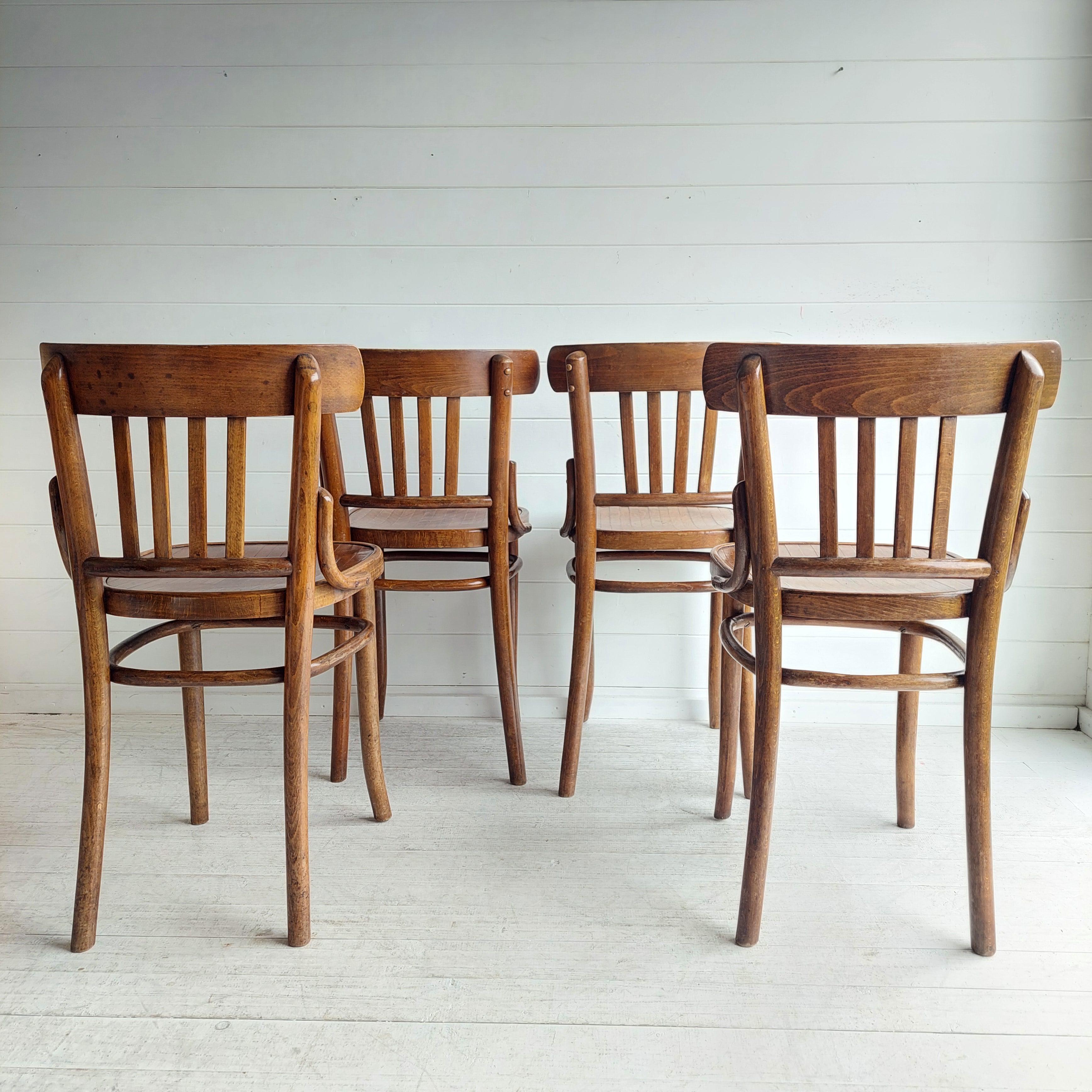 Set Of Four Ligna For Thonet Bentwood Bistro Dining Chairs, Czechoslovakia 30s 2