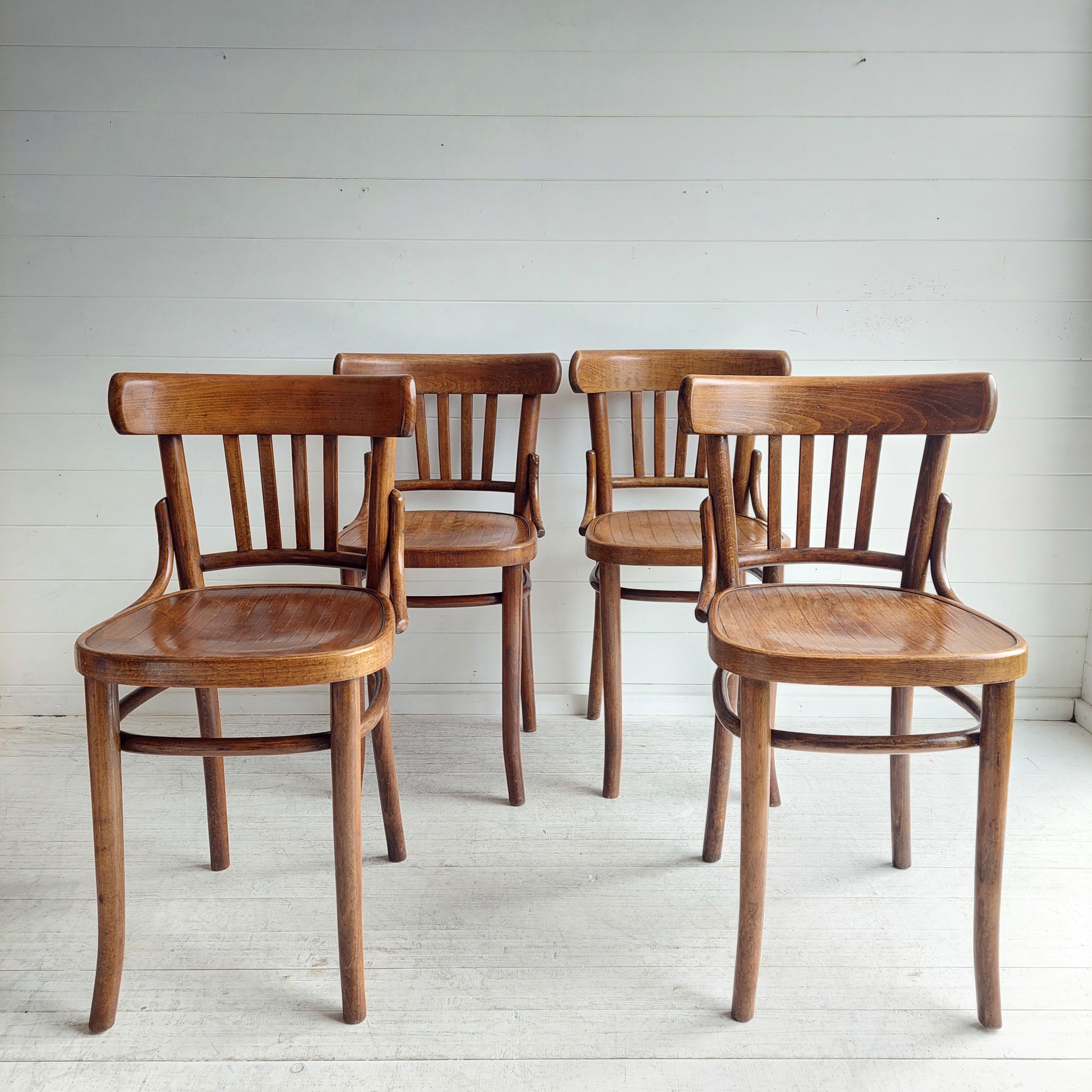 Set Of Four Ligna For Thonet Bentwood Bistro Dining Chairs, Czechoslovakia 30s 3
