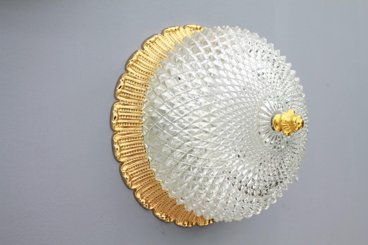 One of Four Limburg Wall Lights with Textured Glass and Gilded Brass, 1970s For Sale 5