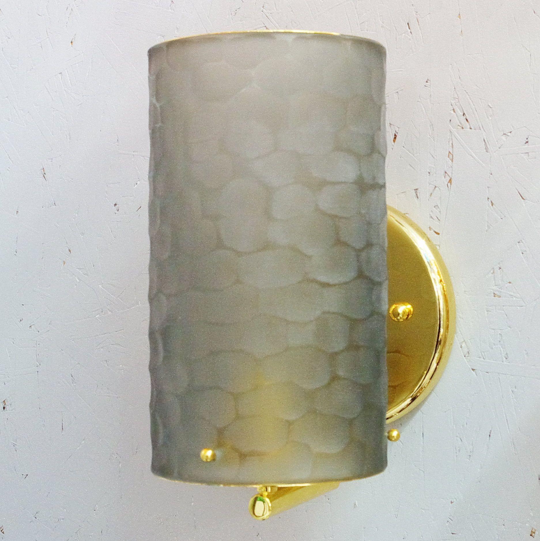 Italian Set of Four Limited Edition Battuto Smoky Frosted Murano Glass Sconces For Sale