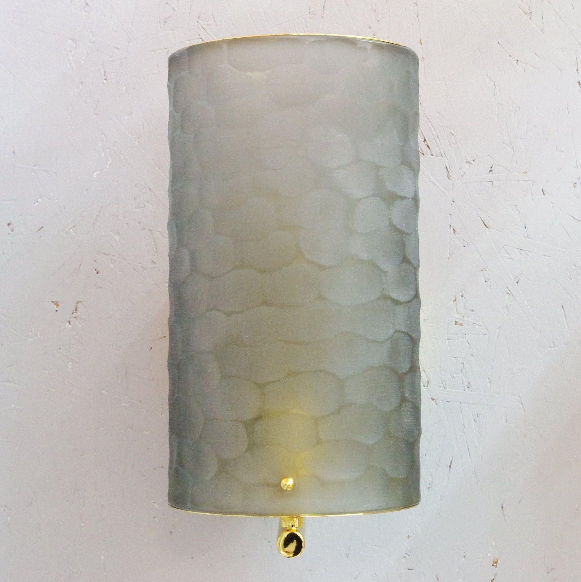 Late 20th Century Set of Four Limited Edition Battuto Smoky Frosted Murano Glass Sconces For Sale