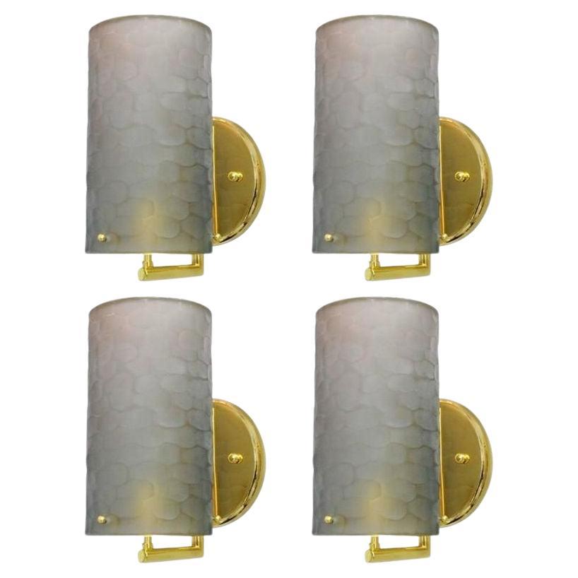 Set of Four Limited Edition Battuto Smoky Frosted Murano Glass Sconces For Sale