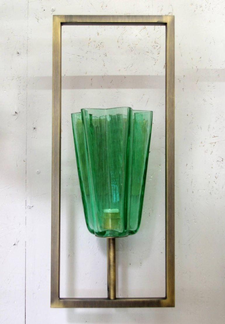 Set of Four Limited Edition Italian Emerald Green Sconces, 21st Century For Sale 1