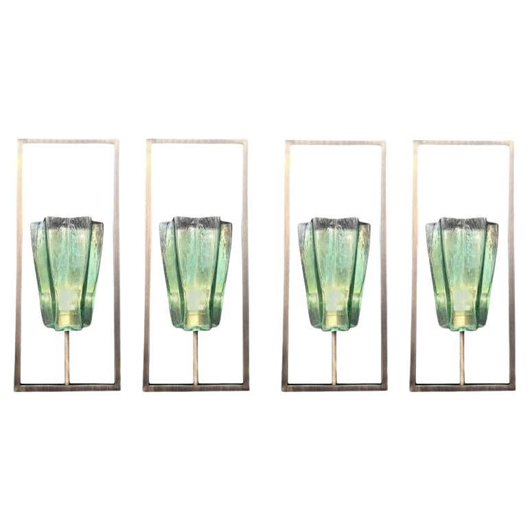 Set of Four Limited Edition Italian Emerald Green Sconces, 21st Century