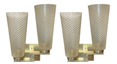 Set of Four Limited Edition Murano Glass and Brass Sconces. Italy, 1990's.
