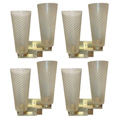 Set of Four Limited Edition Murano Glass and Brass Sconces. Italy, 1990's.