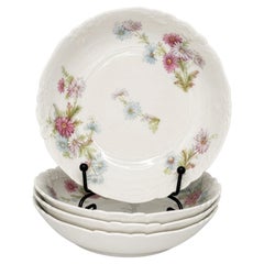 Set of Four Limoges Porcelain Berry Bowls, Floral Design, France, 1930