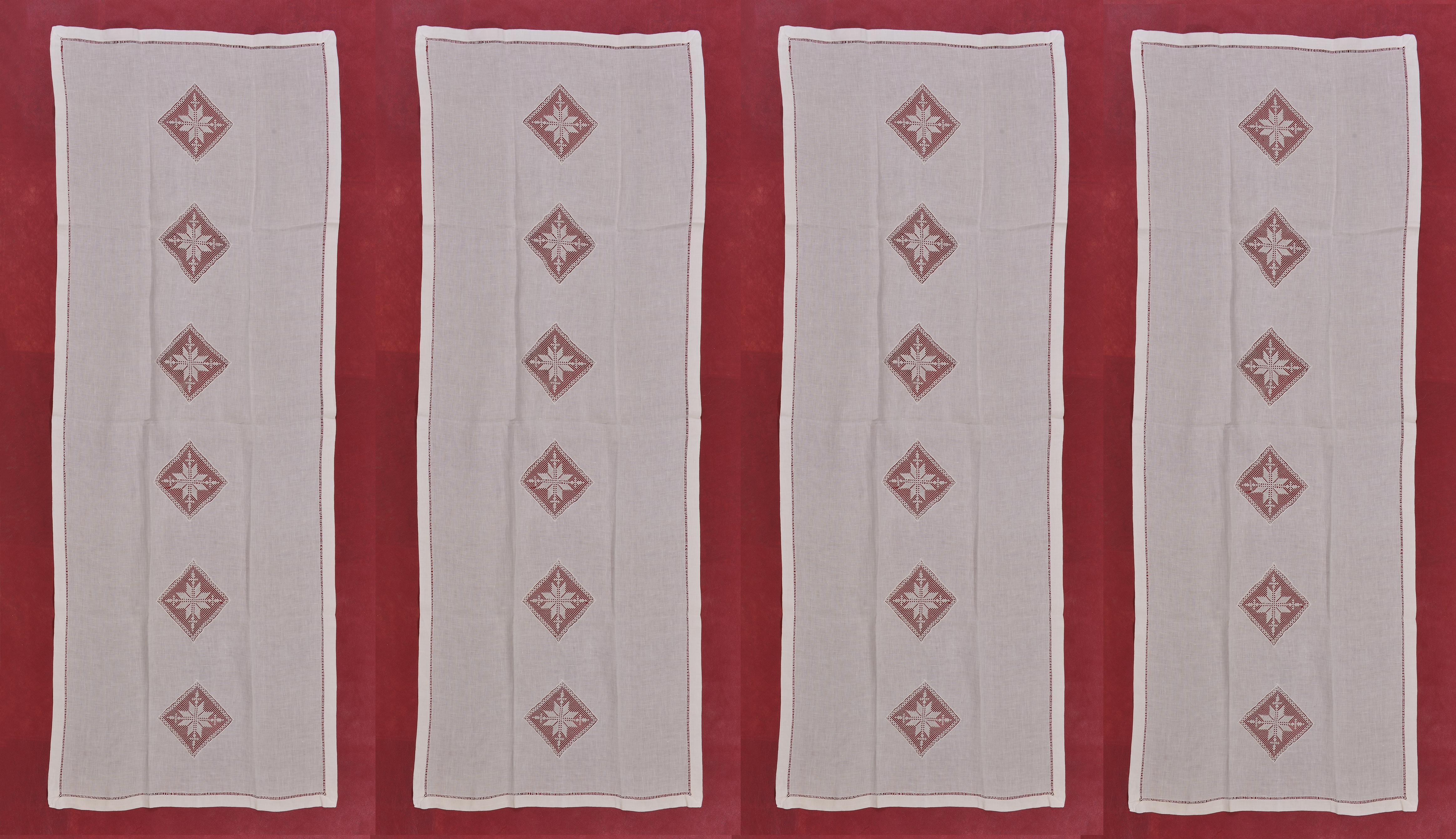 Italian Set of Four Linen Curtains with Square Inserts For Sale