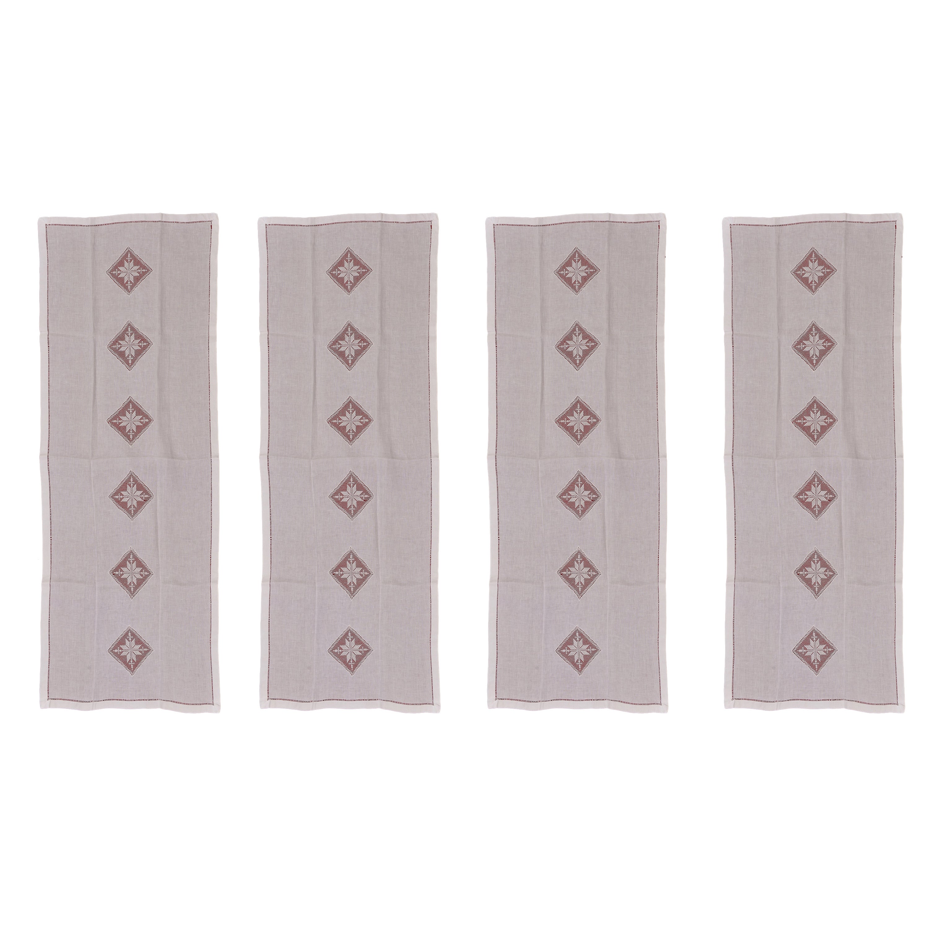Ensemble de quatre rideaux en lin avec inserts carrés