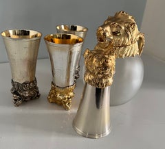 Set of Four Lion Stirrup Cups with Matching Lion Head Pitcher