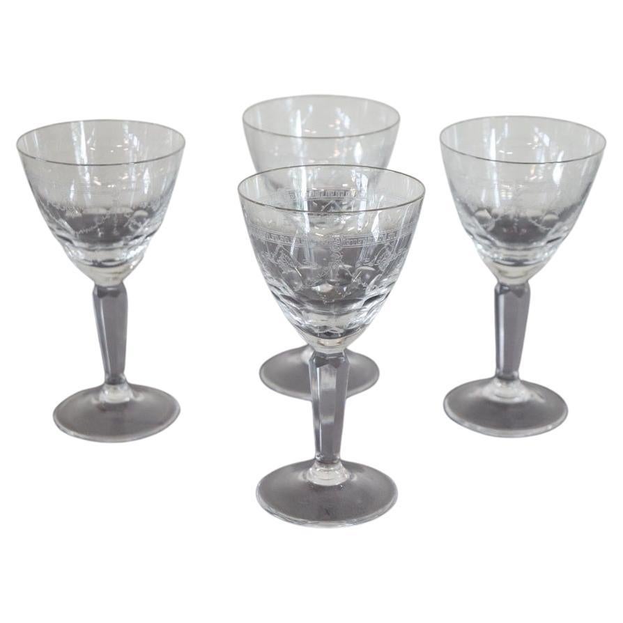 Set of Four Liqueur or Wine Crystal Glasses with Refined Decoration