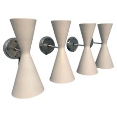 Set of Four Litecraft Mid Century Sconces in White & Chrome with Pierced Design