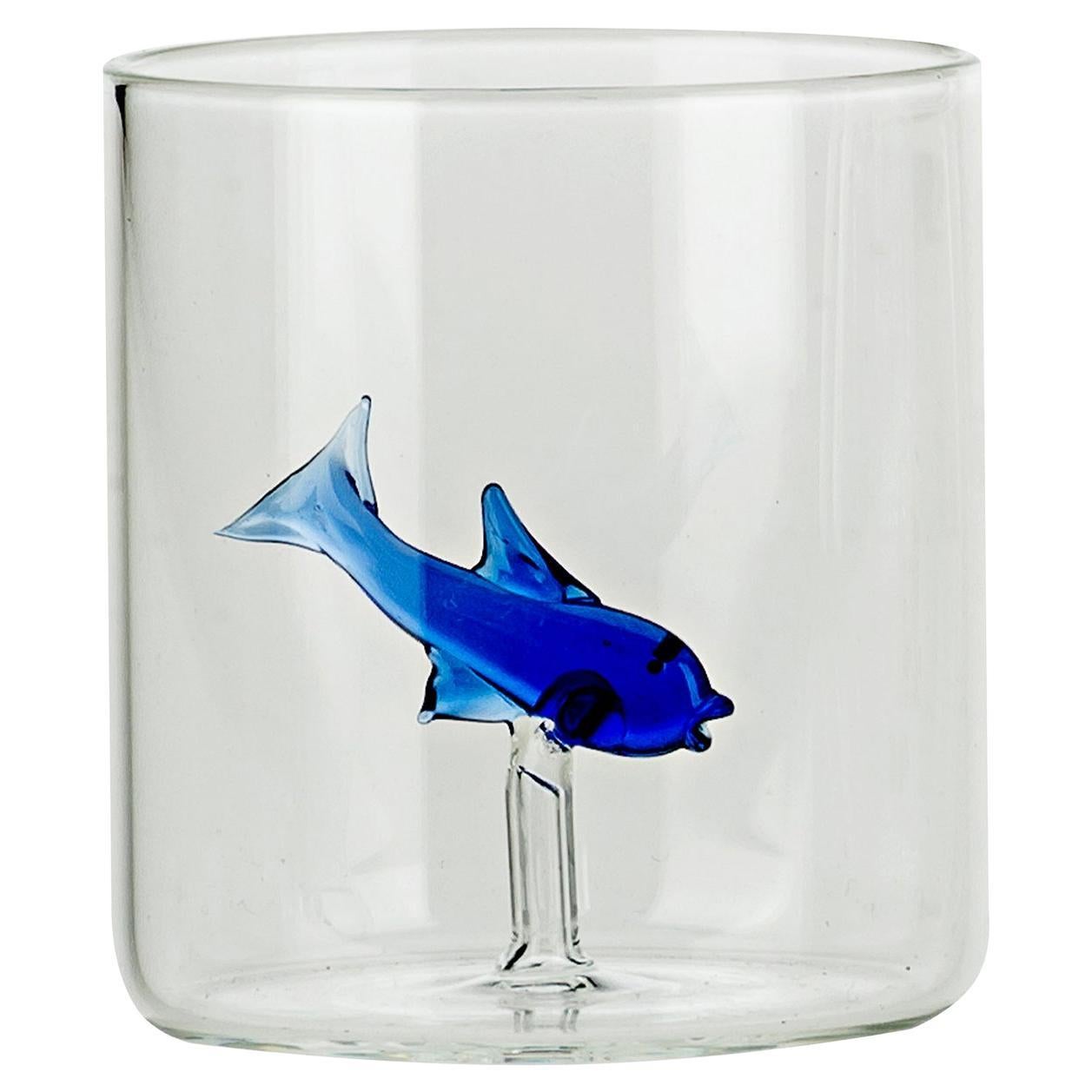 Set of Four Little Blue Fish Glasses For Sale