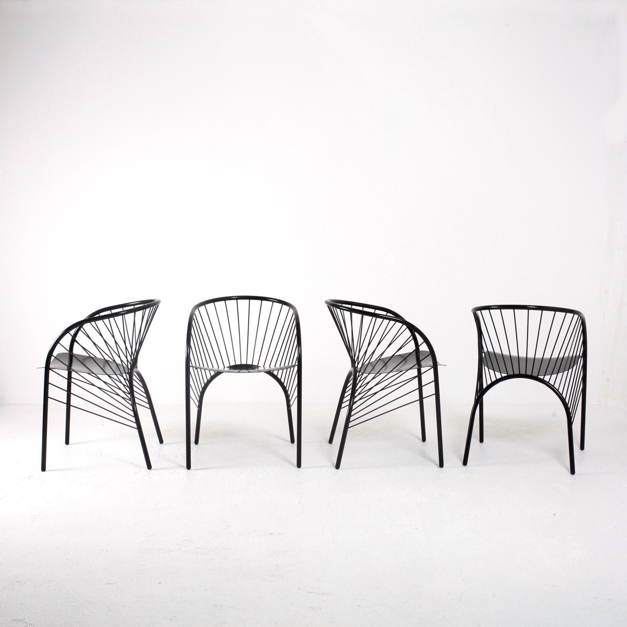 Set of Four Lizie Dining Chairs for Paolo Pallucco by Regis Protiere, Italy, 1984
Designed for the Centre Pompidou Museum of Modern and Contemporary Art library and edited by Pallucco
These chairs made of black lacquered metal are a great example of