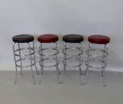 Set of Four Lloyd Chrome Art Deco Barstools