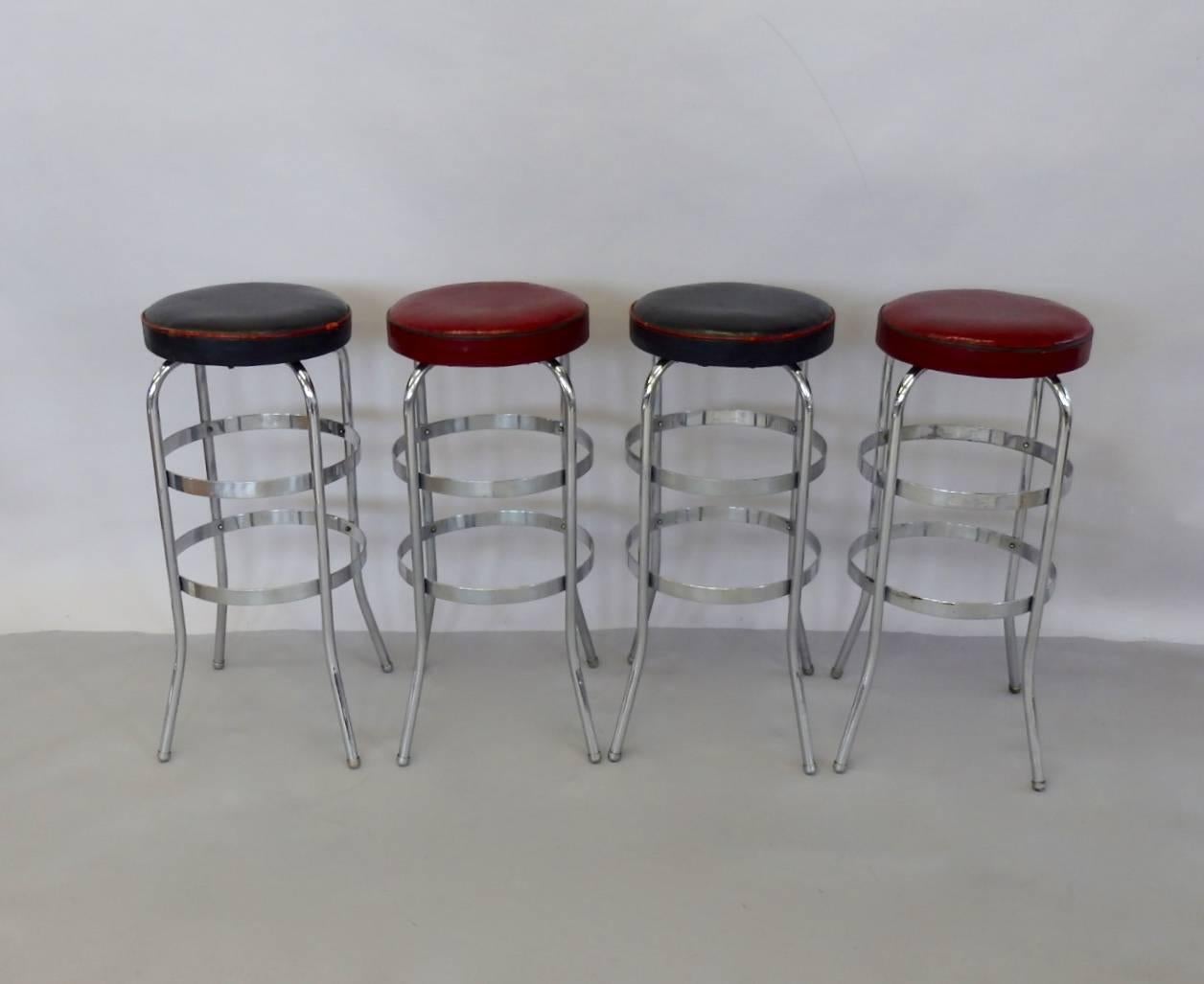 American Set of Four Lloyd Chrome Art Deco Barstools