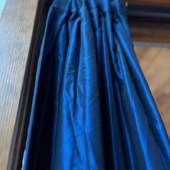 Set of Four Long Hand Crafted Blue Silk Double Lined Drapery Panels