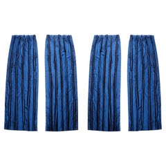 Set of Four Long Hand Crafted Blue Silk Double Lined Drapery Panels