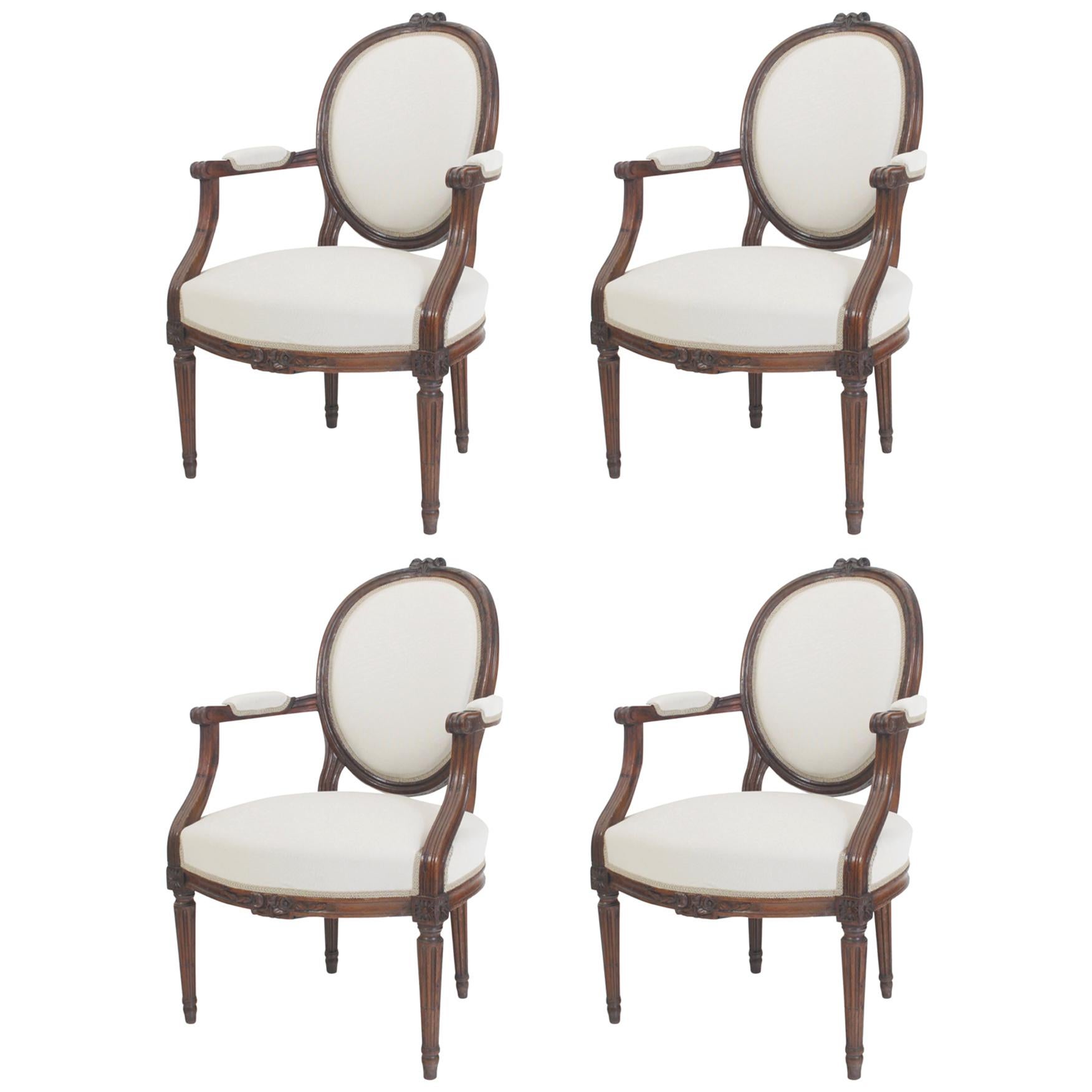 Set of Four Louis Seize-Style Armchairs, France, First Half of the 19th Century