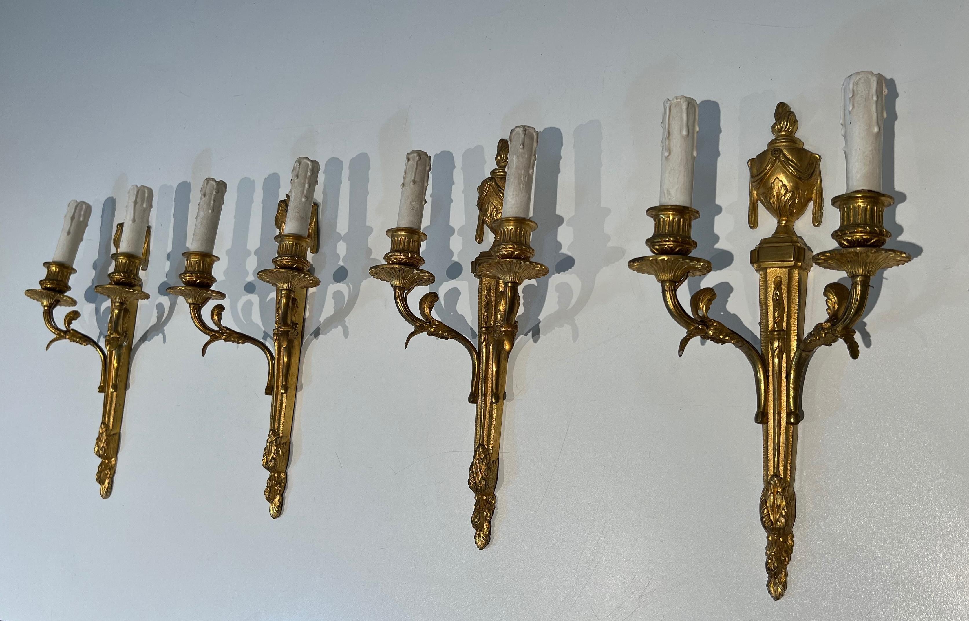Louis XVI Set of Four Louis the 16th Style Bronze Wall Sconces For Sale
