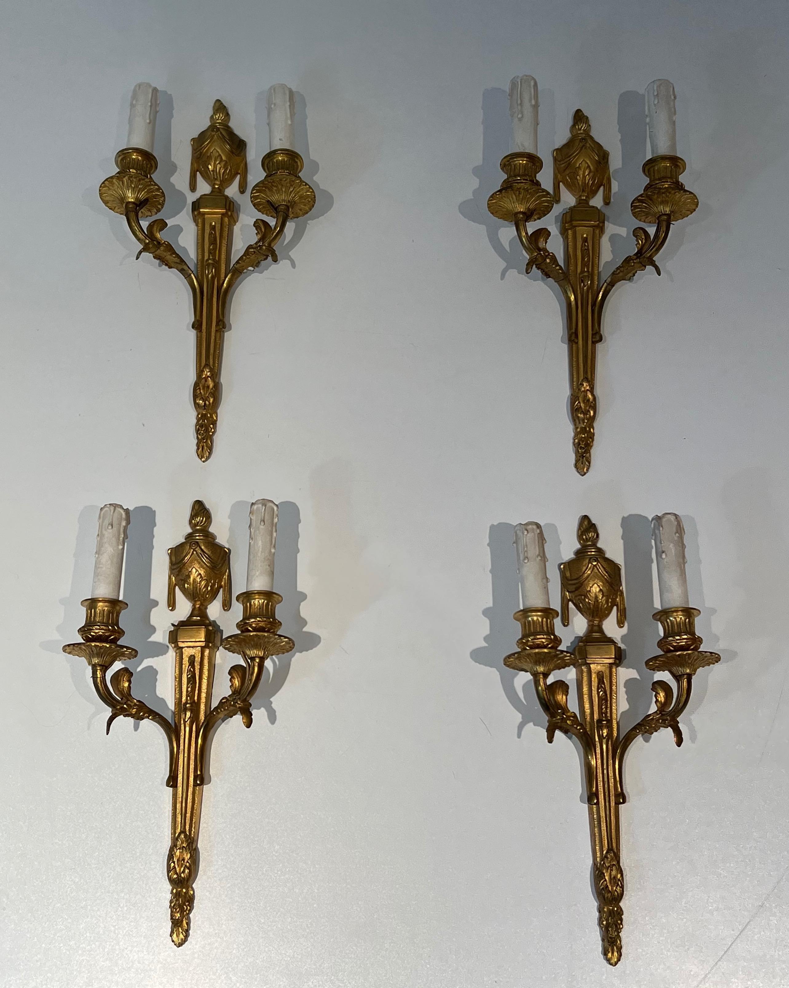 French Set of Four Louis the 16th Style Bronze Wall Sconces For Sale