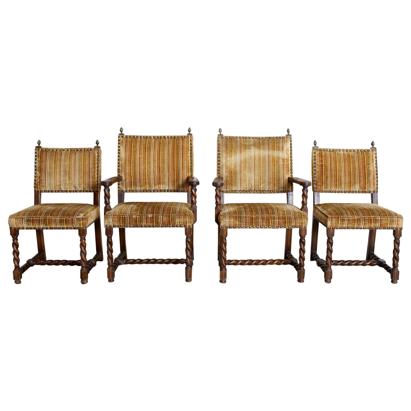 Set of Four Louis XIII Style Barley Twist Dining Chairs at 1stDibs