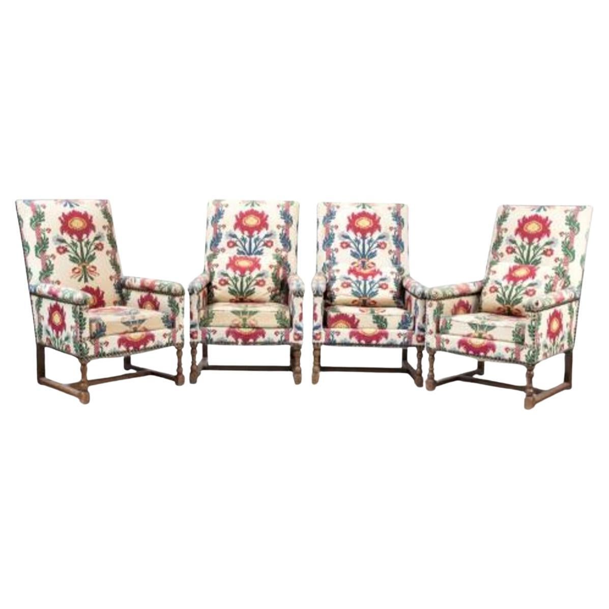 Set of four Louis XIV style armchairs. 20th century. For Sale