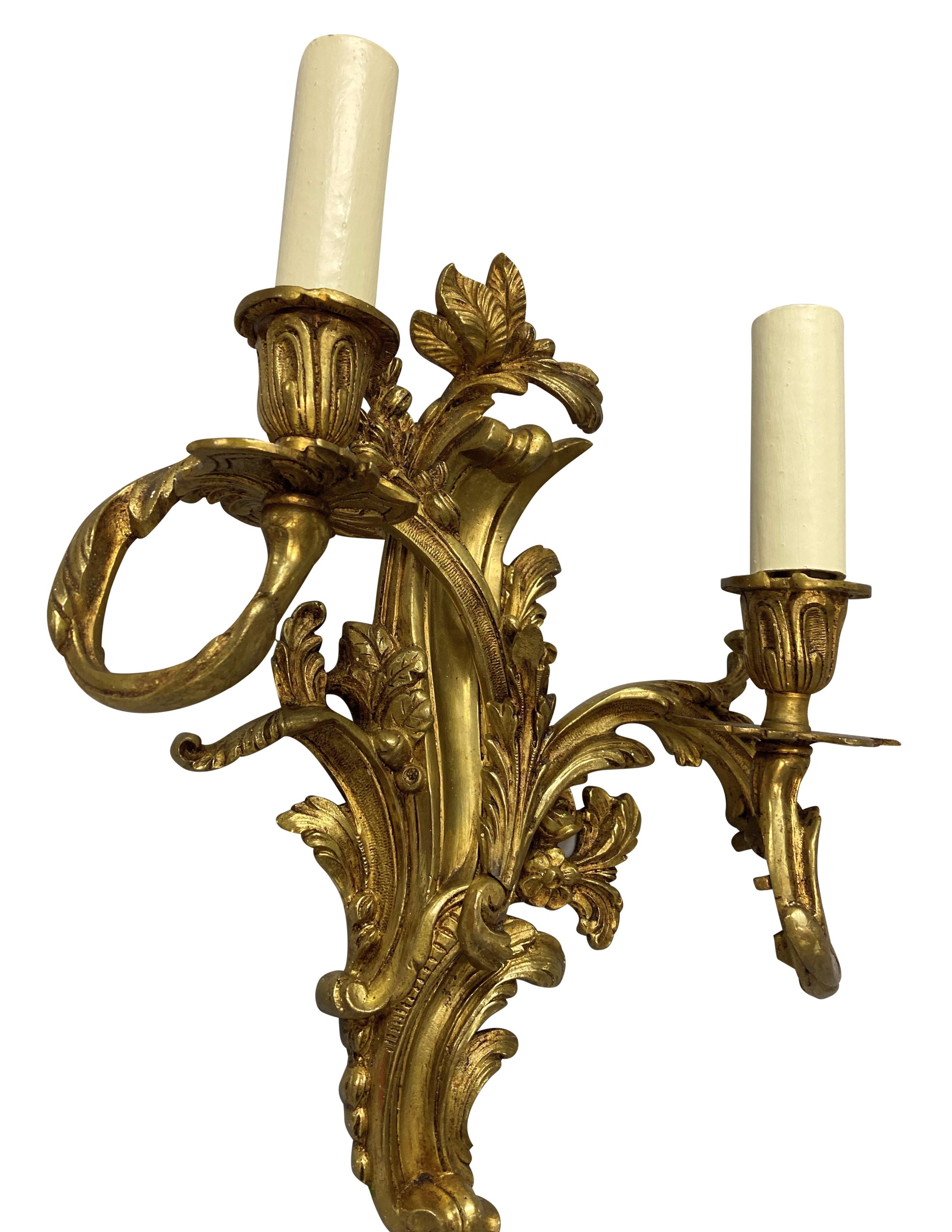 Late 19th Century Set Of Four Louis XIV Style Gilt Bronze Wall Sconces For Sale