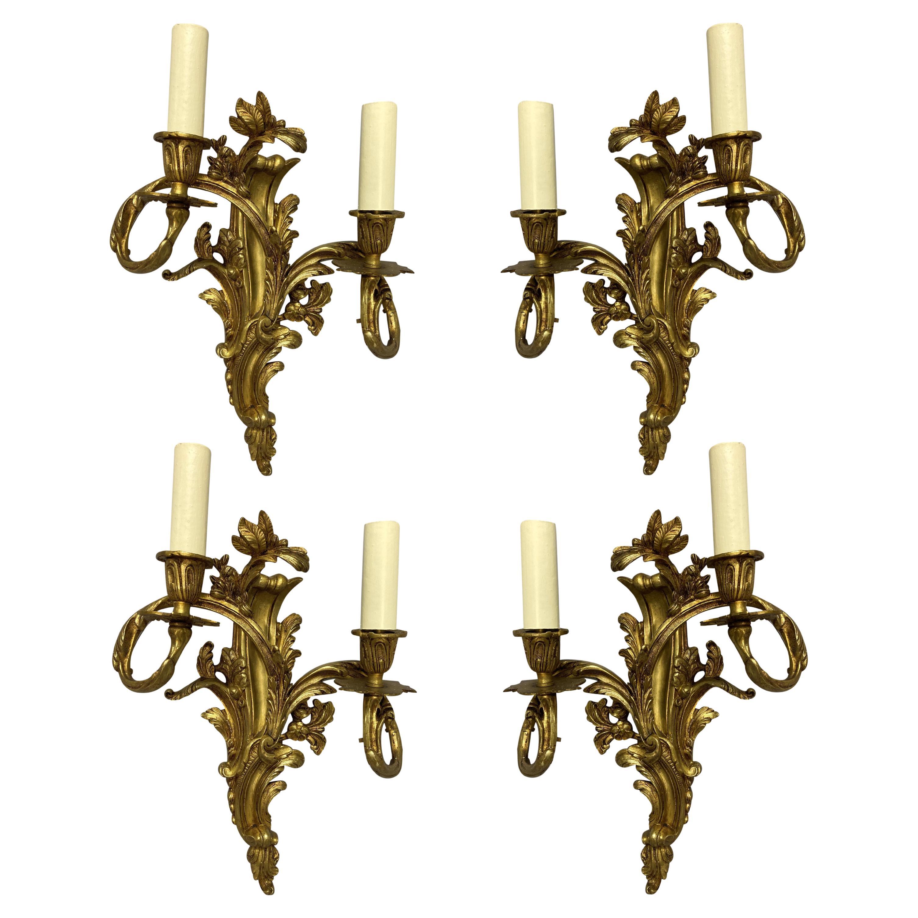 Set Of Four Louis XIV Style Gilt Bronze Wall Sconces For Sale