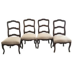 Antique Set of Four Louis XV 19th Century Carved Hoof Feet French Walnut Dining Chairs