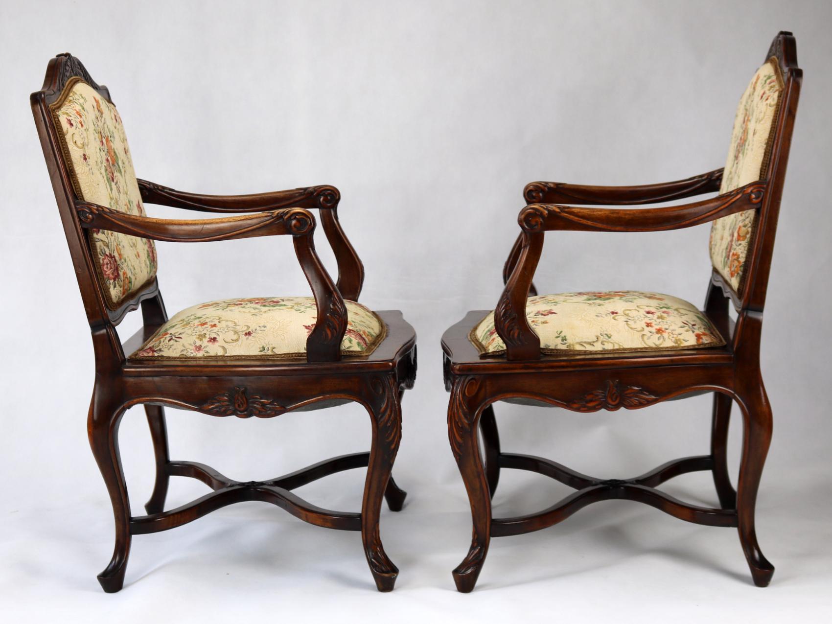 Austrian Set of Four Louis XV Rococo Style Carved Walnut Armchairs, circa 1860