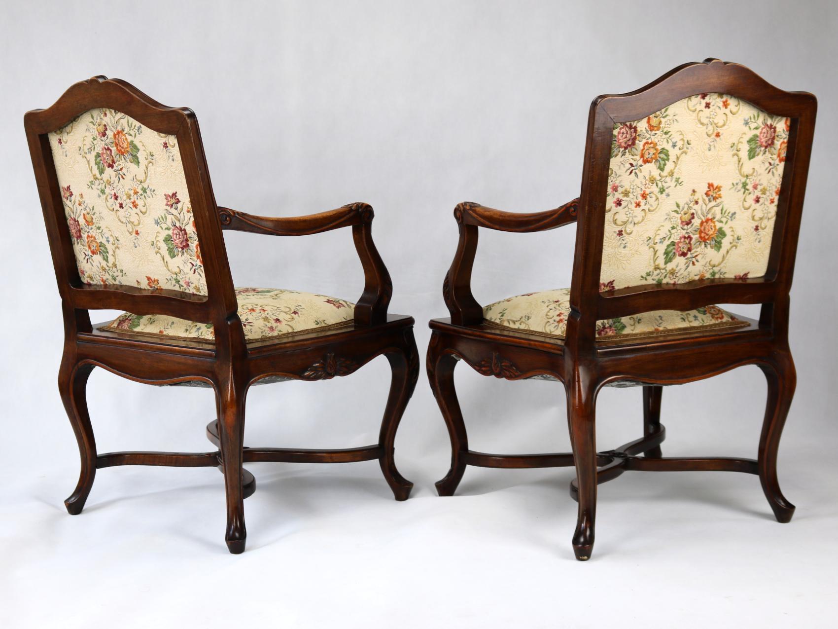 19th Century Set of Four Louis XV Rococo Style Carved Walnut Armchairs, circa 1860