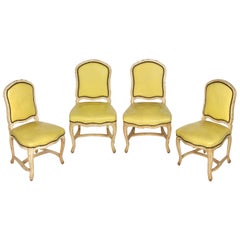 Set of Four Louis XV Style Chairs in Yellow Leather
