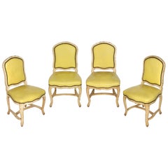 Set of Four Louis XV Style Chairs in Yellow Leather