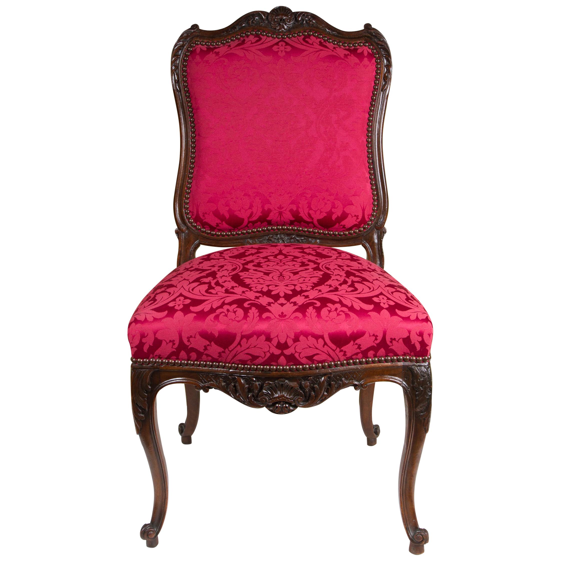 Set of Four Louis XV Style Crimson Red Dinning Chairs