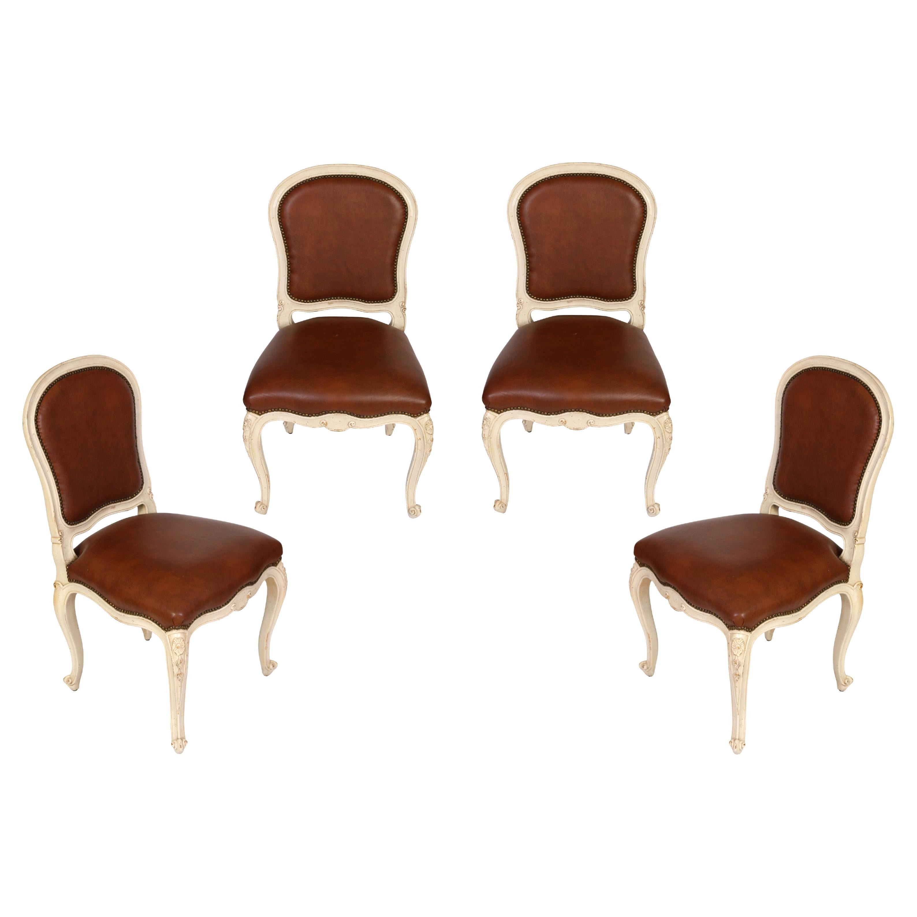 Set of Four Hollywood Regency Style Leather Chairs For Sale at 1stDibs
