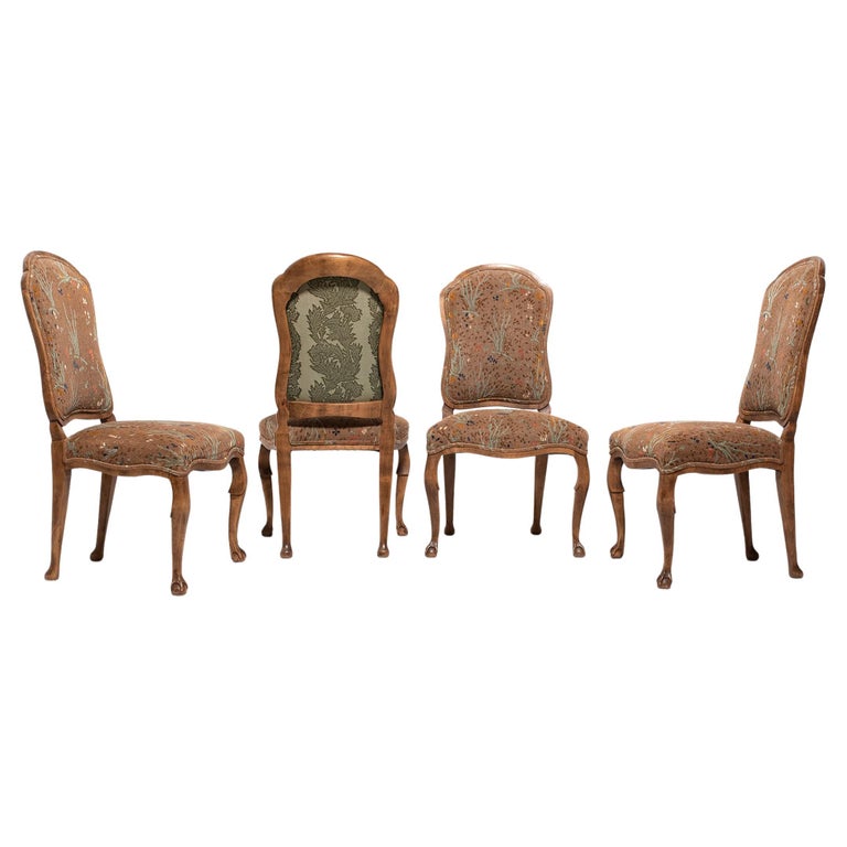 Set of Four Louis XV-Style Upholstered Dining Chairs For Sale